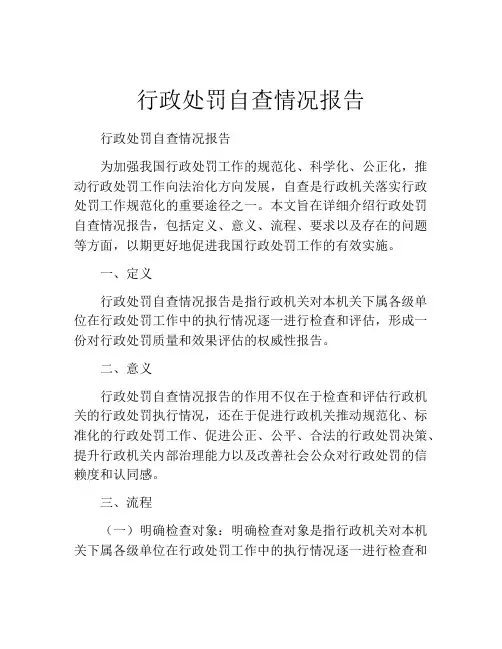 行政处罚自查情况报告