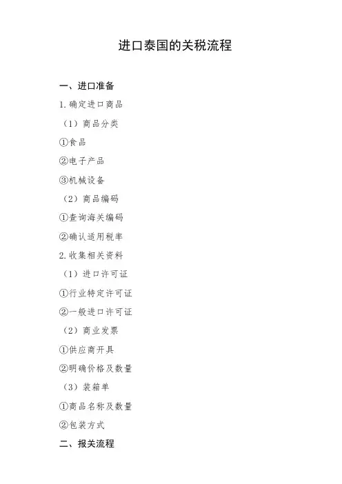 进口泰国的关税流程