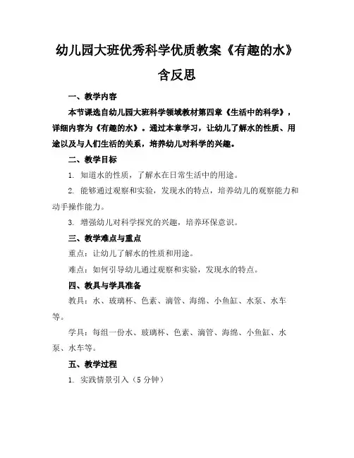 幼儿园大班优秀科学优质教案《有趣的水》含反思