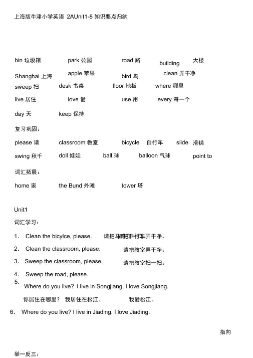 上海版沪教版牛津小学英语2A全册知识点精品