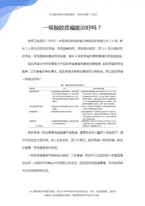 一级脑胶质瘤能治好吗？