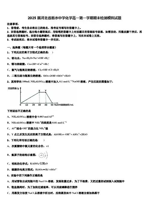 2025届河北省衡水中学化学高一第一学期期末检测模拟试题含解析