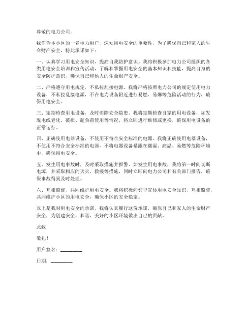 用电个人安全自负承诺书
