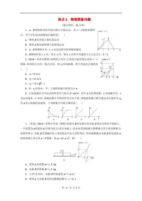 江苏省2020版高考物理三轮复习精练：练习：热点2物理图象问题练习(含解析)