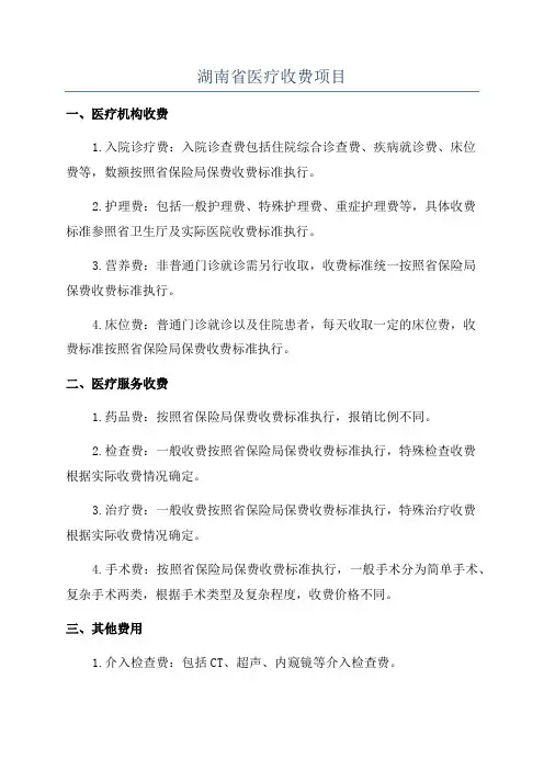 湖南省医疗收费项目