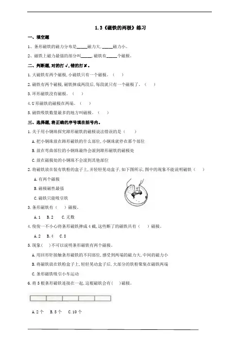 教科版二年级科学下册《磁铁的两极》练习(含答案)