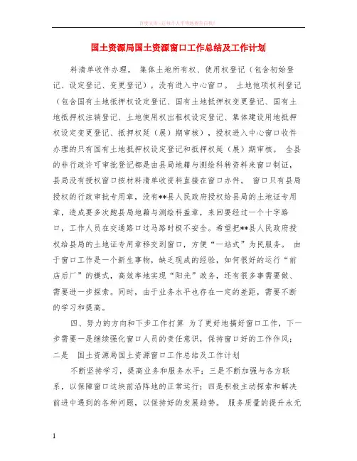 国土资源局国土资源窗口工作小结及计划 (1)