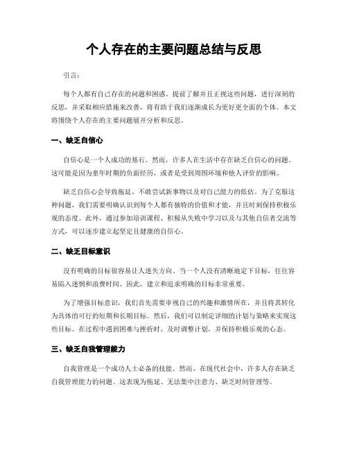 个人存在的主要问题总结与反思