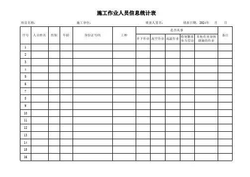 施工作业人员信息统计表