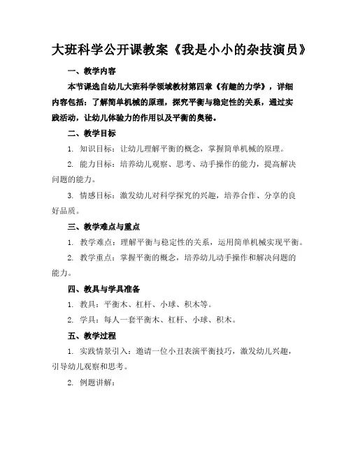 大班科学公开课教案《我是小小的杂技演员》