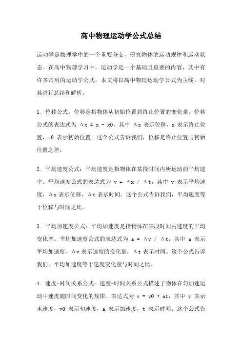 高中物理运动学公式总结