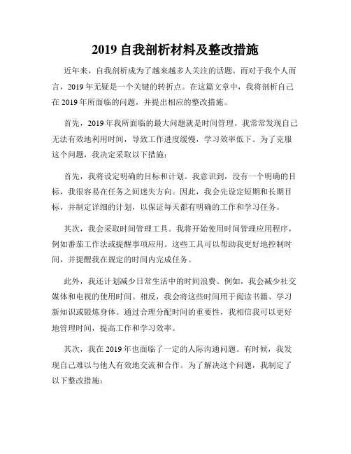 2019自我剖析材料及整改措施