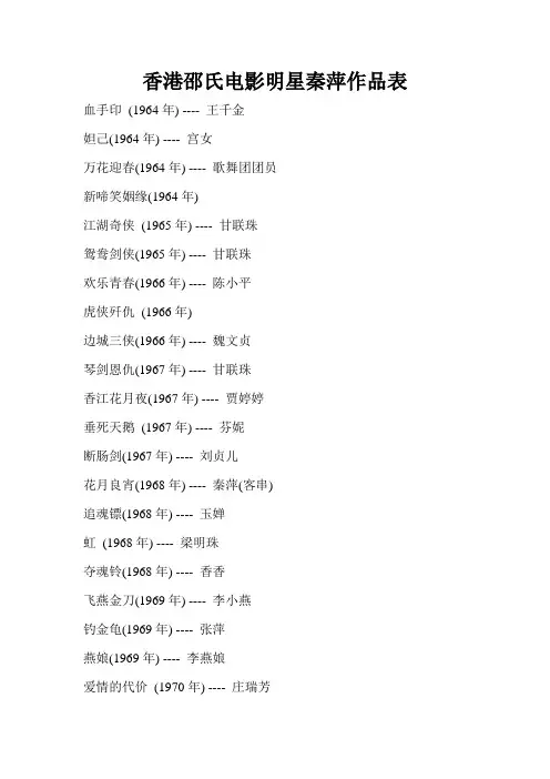 香港邵氏电影明星秦萍作品表