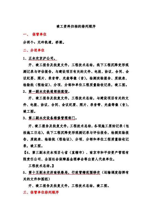 竣工资料归档的排列顺序