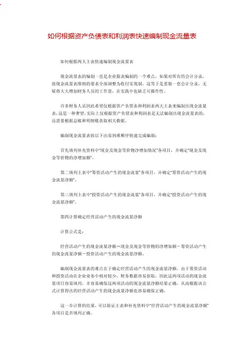 如何根据资产负债表和利润表快速编制现金流量表