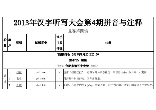 2013年汉字听写大会第4期拼音与注释