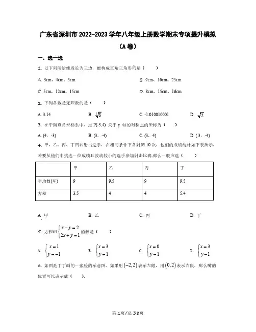 广东省深圳市2022——2023学年八年级上册数学期末专项提升模拟AB卷(含答案)