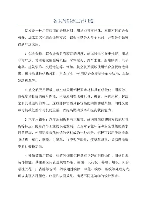 各系列铝板主要用途