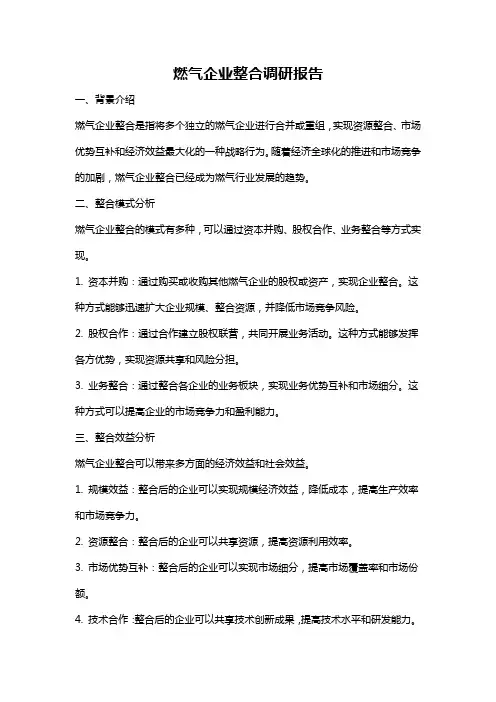 燃气企业整合调研报告