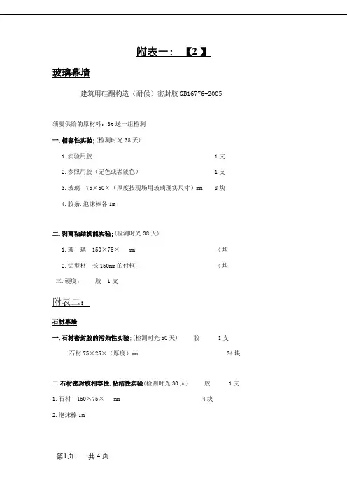 建筑幕墙材料送检清单(详细)