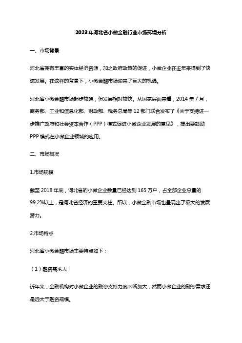 2023年河北省小微金融行业市场环境分析