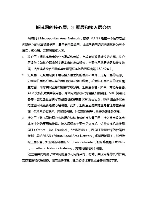 城域网的核心层、汇聚层和接入层介绍docx