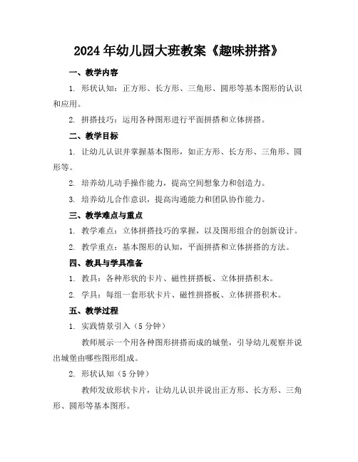 2024年幼儿园大班教案《趣味拼搭》