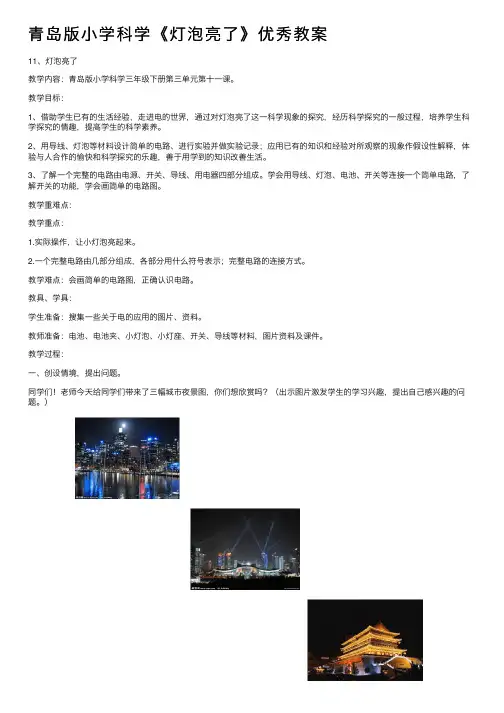 青岛版小学科学《灯泡亮了》优秀教案