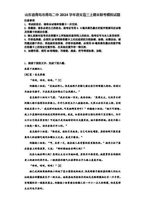山东省青岛市青岛二中2024学年语文高三上期末联考模拟试题含解析