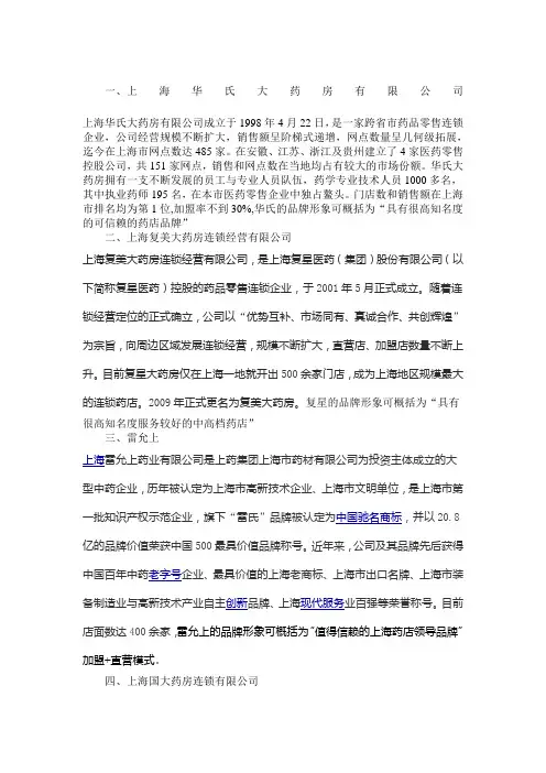 上海连锁药店排行及点位情况