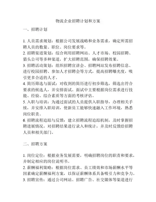 物流企业招聘计划和方案