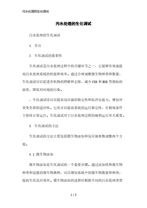 污水处理的生化调试简洁范本