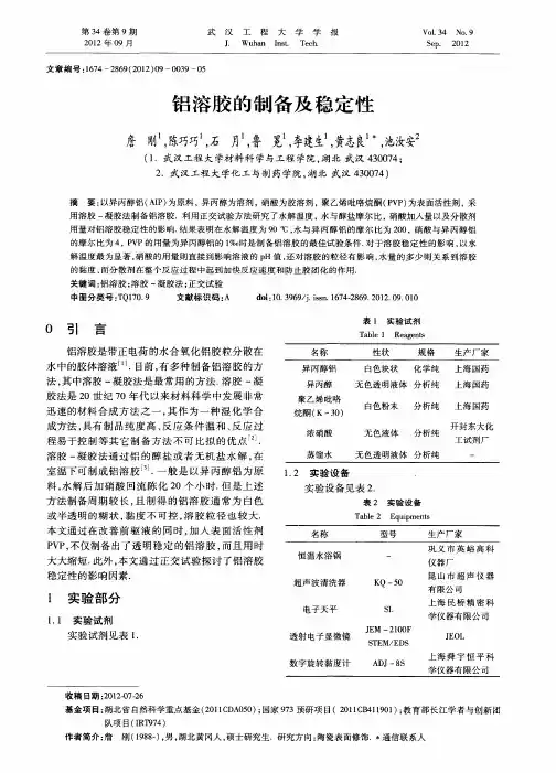 铝溶胶的制备及稳定性