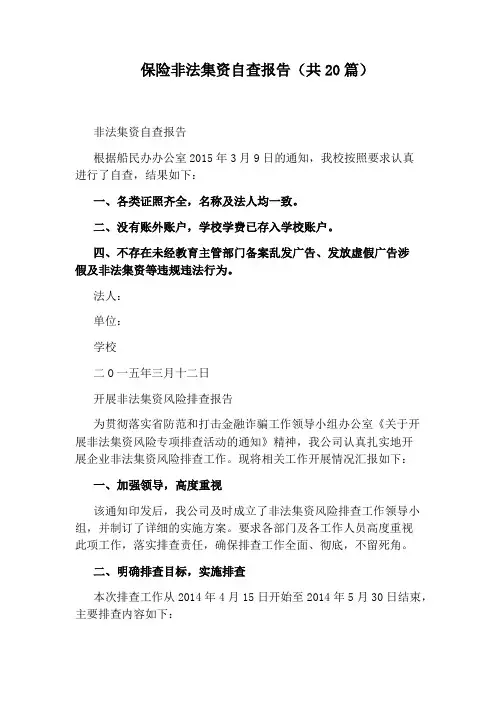 保险非法集资自查报告(共20篇)