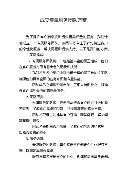 成立专属服务团队方案
