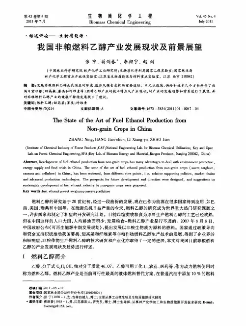 我国非粮燃料乙醇产业发展现状及前景展望