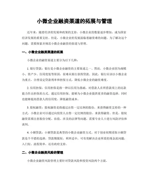 小微企业融资渠道的拓展与管理