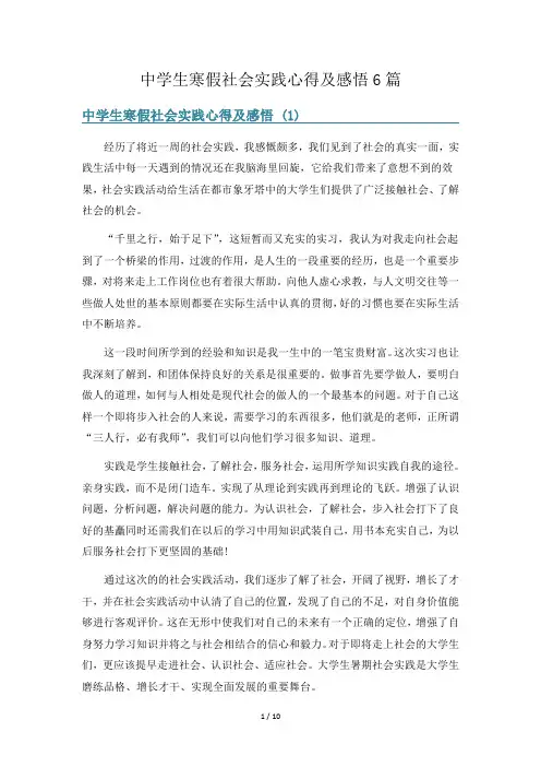 中学生寒假社会实践心得及感悟6篇