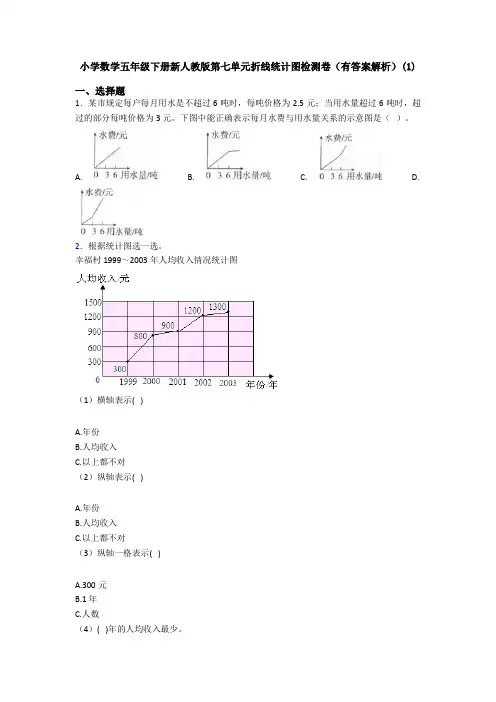 小学数学五年级下册新人教版第七单元折线统计图检测卷(有答案解析)(1)