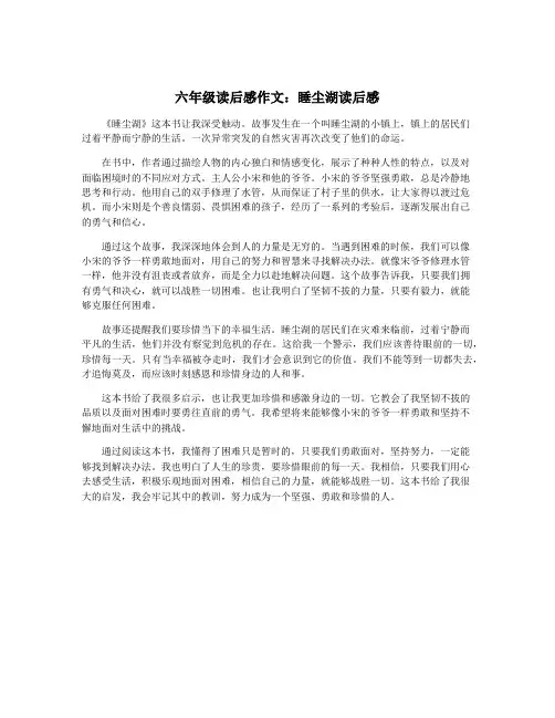 六年级读后感作文：睡尘湖读后感