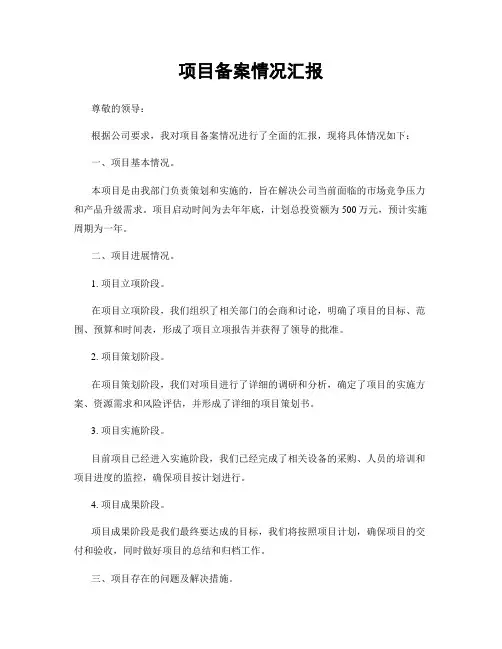 项目备案情况汇报