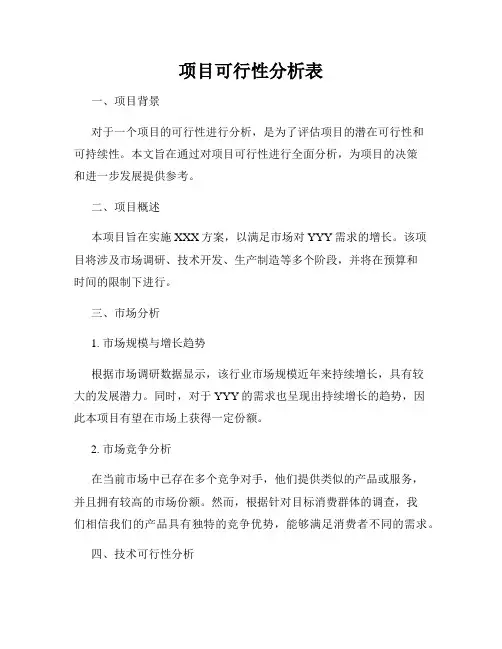 项目可行性分析表