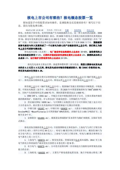 核电上市公司有哪些