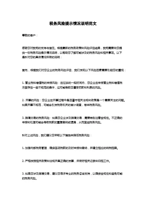 税务风险提示情况说明范文