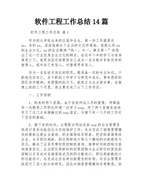 软件工程工作总结14篇