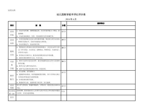 幼儿园教学能手评比表