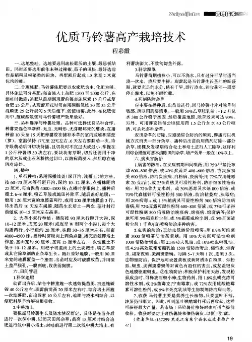 优质马铃薯高产栽培技术