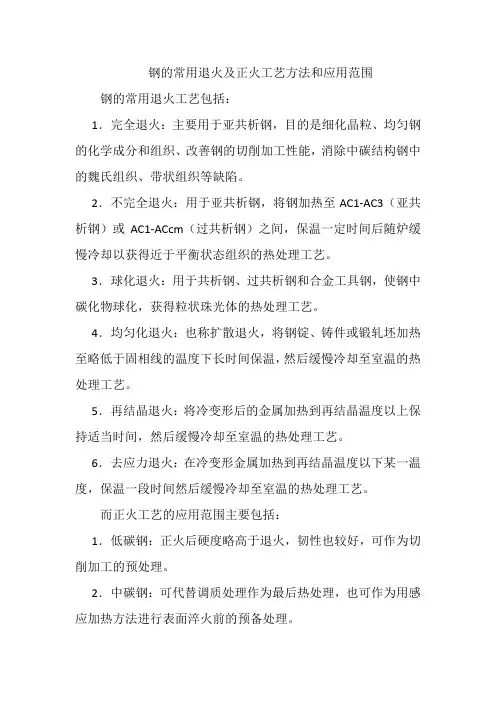 钢的常用退火及正火工艺方法和应用范围