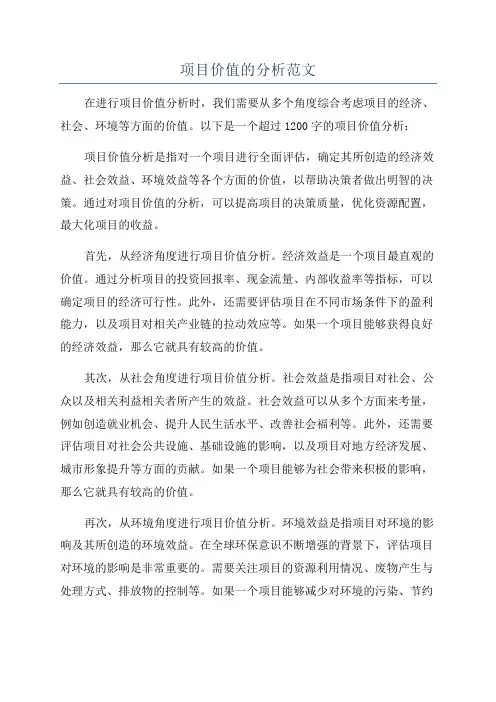 项目价值的分析范文