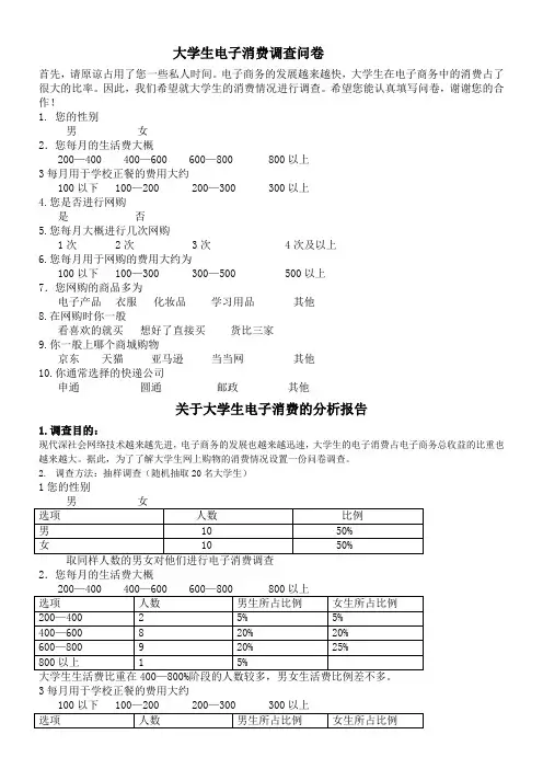 大学生网上消费调查问卷